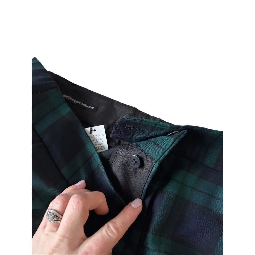 TALBOTS pants HAMPSHIRE ANKLE NEW Wool Blend BLACK Green WATCH PLAID size 20W Pl